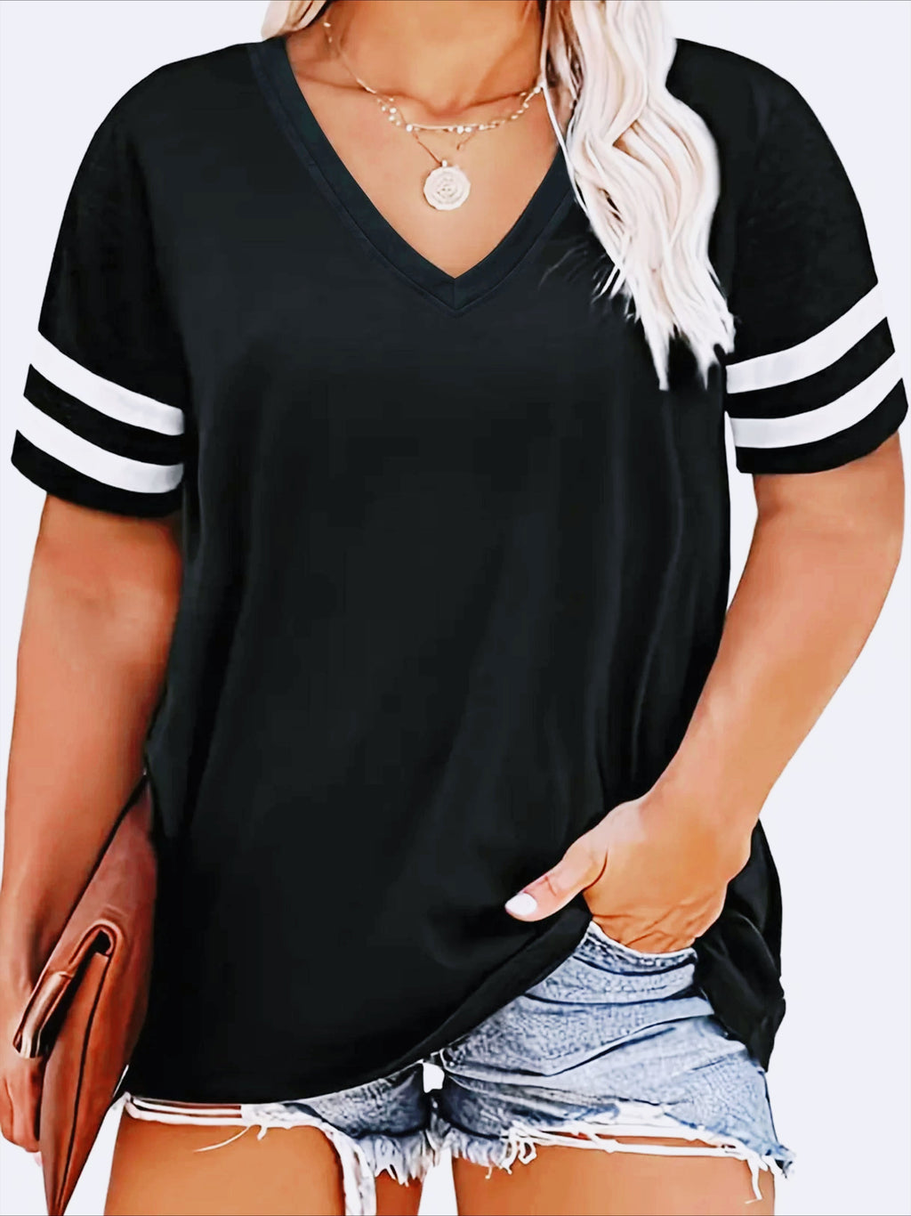 Color Blocked Vneck Tshirt