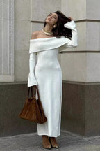 Collared OffShoulder Knit Sweater Dress