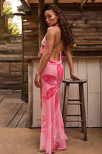 Printed Hollow Backless Beach Vacation Dress