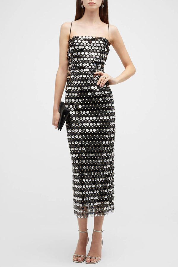 Sexy Sequined Halter-neck Backless Slim Fit Slit Midi Dress