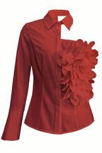 Stylish Three-dimensional Floral Collared Single-sleeve Casual Shirt