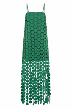 Juju Embroidered Cutout Polka Dots Square Neck Tassel Hem Slip Maxi Dress