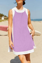 Women's Color Block Sleeveless Side Slit Tops and Matching Shorts Two Piece Set