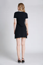 Black Contrast Trim Knit Mini Dress
