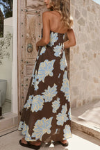 Flowers Print Sleeveless Off-shoulder Resort-style Loose Maxi Dress