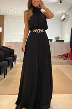 Midnight Gala Halter Neck Pleated Wide Leg Jumpsuit