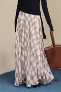 Gentle Style Draped Slim Plaid Maxi Skirt