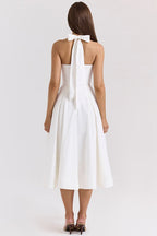 Elegant Deep V Halter Backless Maxi Party Dress