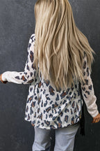 White Leopard Print Casual Open Front Cardigan