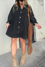 New Washed Denim Puff Sleeve Dress