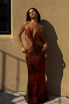Elegant Cutout Leopard Vacation Maxi Dress