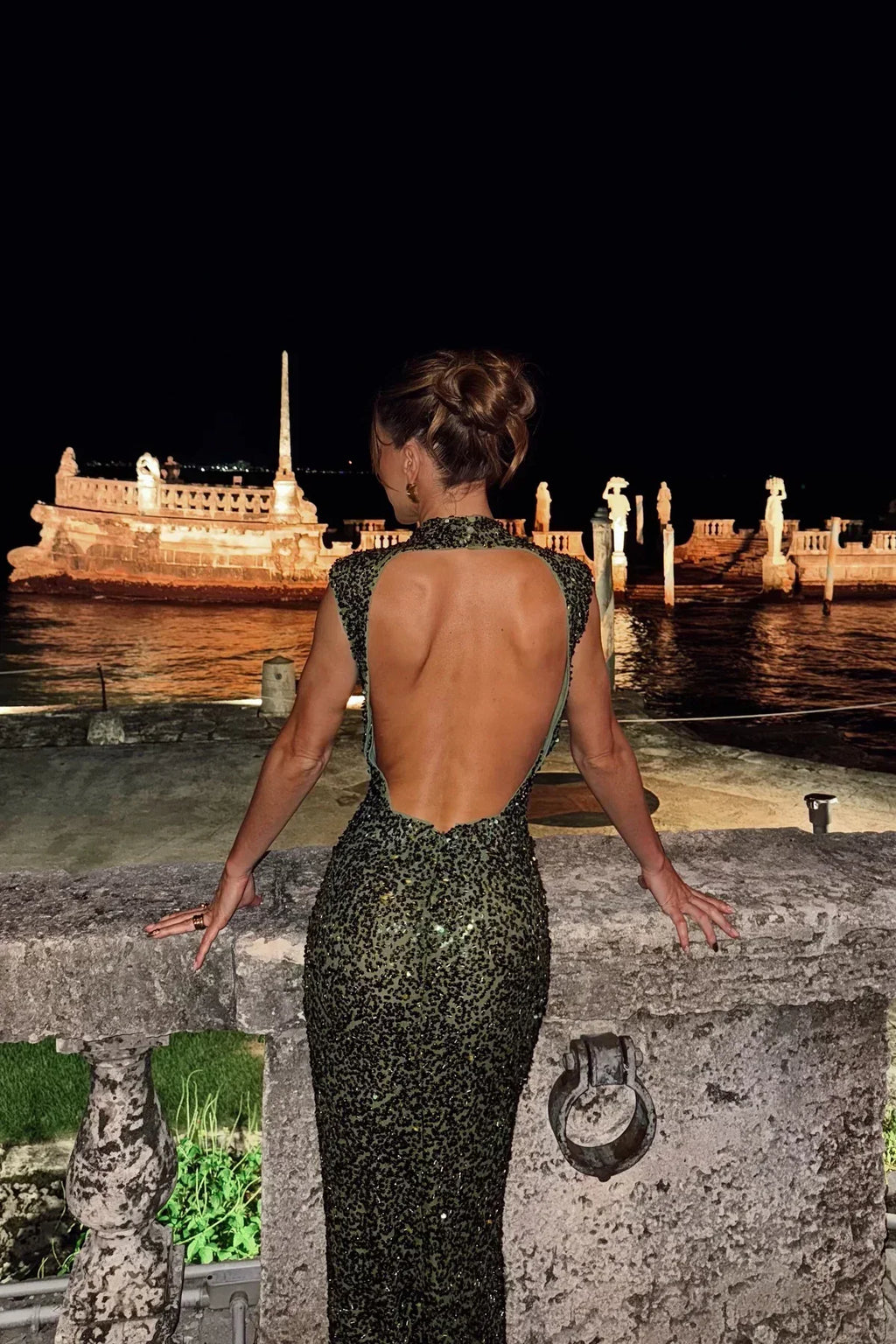 Rocío Timeless Elastic Sequin Backless Maxi Dress Premium Wardrobe Essential