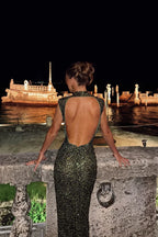 Rocío Timeless Elastic Sequin Backless Maxi Dress Premium Wardrobe Essential