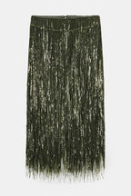 Stylish Sequined Tassel Elegant Midi Skirt