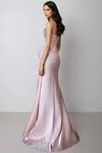 Lyriclr Pink Rhinestone Strapless Maxi Dress