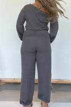 DARE ME OFF THE SHOULDER JUMPSUIT CHARCOAL