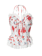Hailey Ruffle Heart Print Halter Top