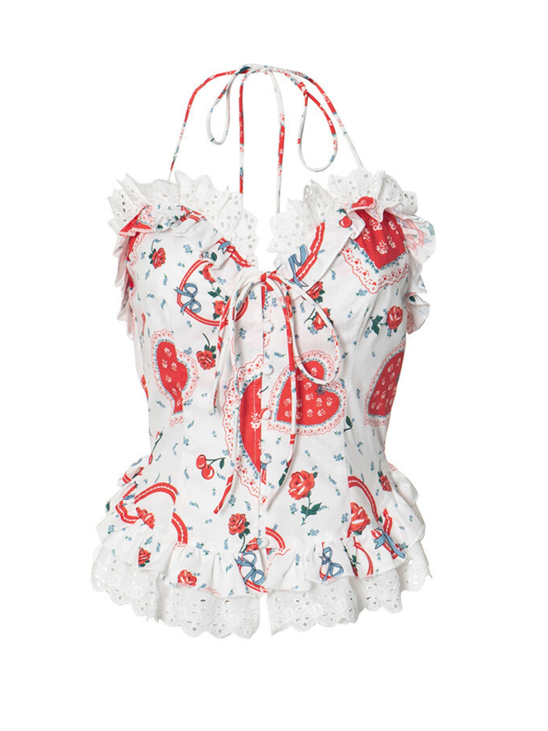 Hailey Ruffle Heart Print Halter Top