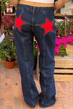 Contrast Patchwork Y2K Retro Star Back Casual Jeans