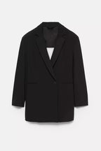 Yulissa Single Button Long Sleeve Fitted Waist Open Back Pocketed Lapel Blazer