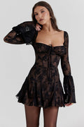 Lace Bell Sleeve Corset Mini Dress