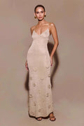 Fitted Maxi Knit Spaghetti Strap V Neck Sweater Dress
