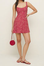 Square Neck Backless Strap A Line Floral Dress