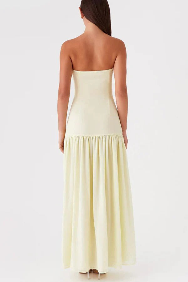 Lizzy Exclusive Strapless Semi Sheer Patchwork Chiffon Maxi Dress Statement Occasion Edit