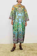Paisley Print Tie-Waist Slit Maxi Kaftan Dress