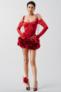 Kainld Red Strapless 3D Flower Mini Dress Set