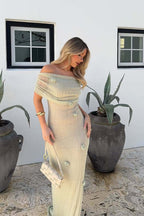 Floral Off-Shoulder Strapless Maxi Party Dress