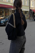 Crew Neck Contrast Color Panel Sweater