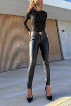 Sol Velvet Mesh Unique Pattern Long Sleeve Stretch Bodysuit