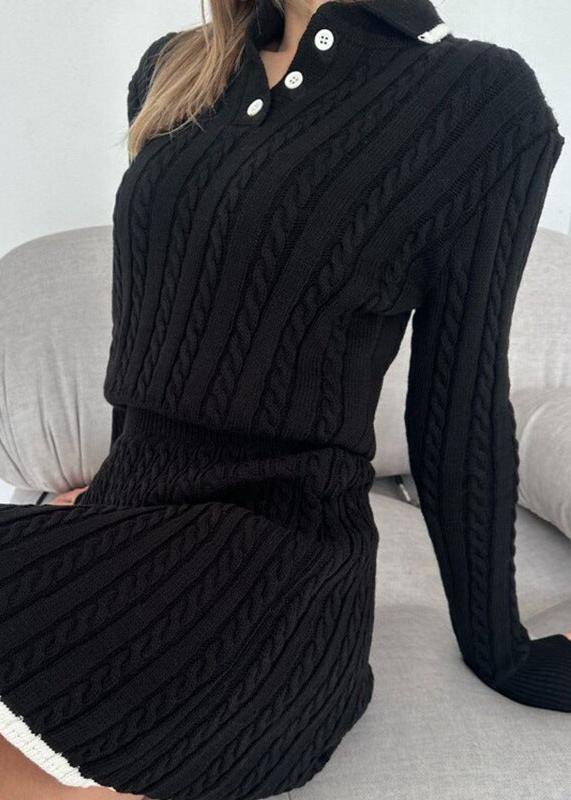 Cable Knit Buttoned Sweater Dress Set