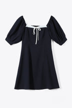 Draping Neckline Navy Mini Dress