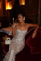 Glam Rhinestone Evening Maxi Dress