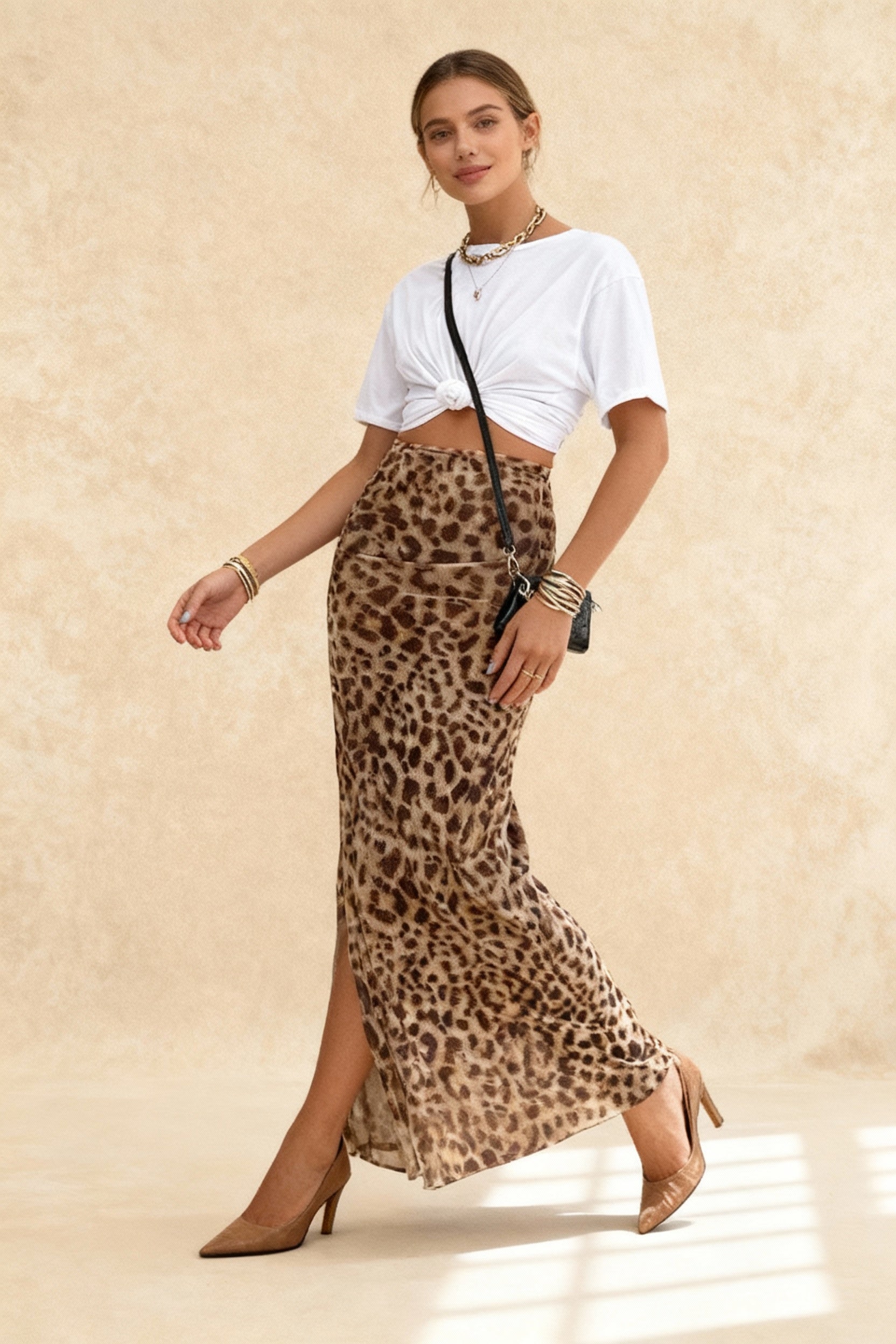 Elegant Leopard Print Slim ALine Skirt