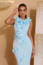 Elegant Sleeveless Solid 3D Floral Applique Prom Dress