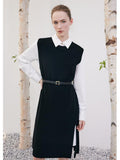 Black Vest Dress And White Shirt Dress Two-Piece Set