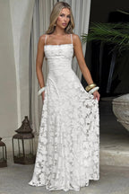 Jacquard Cami Backless Maxi Lace Dress