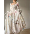 French Print Long-Sleeved Dress