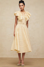 Bren Ruffle V-Neck Midi Dress