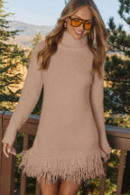 Loose Fit Fringe Turtleneck Sweater