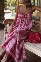Bohemian Geometric Embroidered Cami Maxi Dress