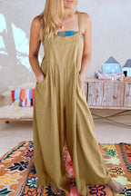 Solid Loose Casual Wide Leg Insert pocket Jumpsuit