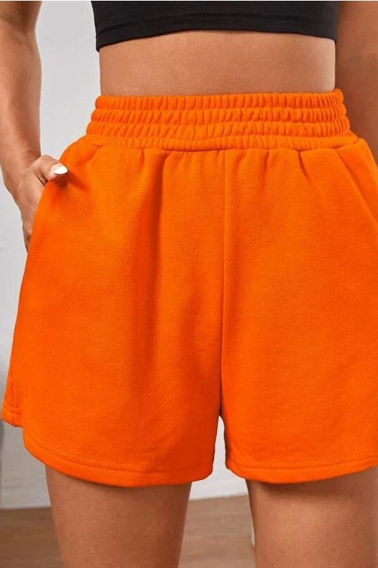 Casual Elastic Waist Wide Leg Solid Shorts