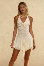 Lace Backless Printed Mini Dress