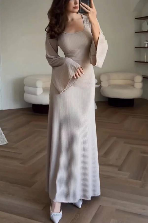 Teodora Minimalist Knitted Dress with Tie Belt Elevated Occasion Wear
