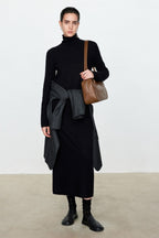 High Neck Flocked Slouchy Knit Dress