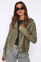 Quilted Panel Zip Up Cropped Hoodie